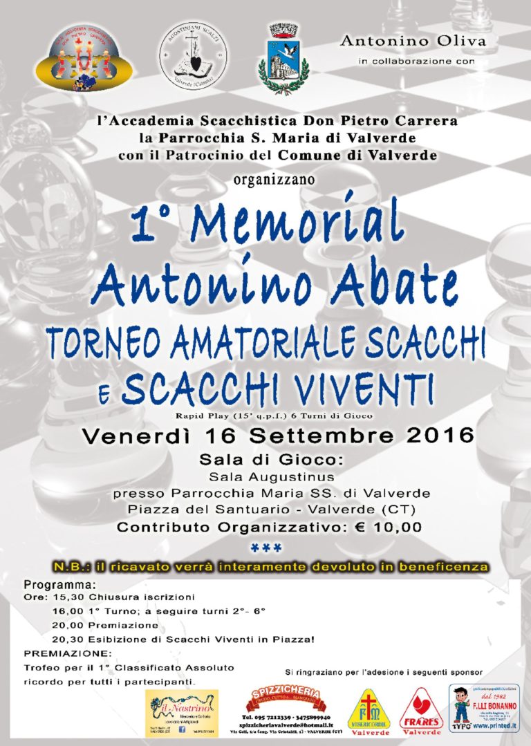 Valverde / Venerdì 16 il 1° Memorial di scacchi Antonino Abate, segretario della Misericordia. Antonino Oliva: “Era come un fratello”