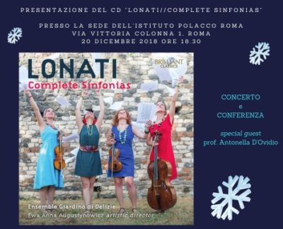 Roma / L’ensemble “Giardino di delizie” presenterà il 20 dicembre l’ultimo CD con musiche di Lonati