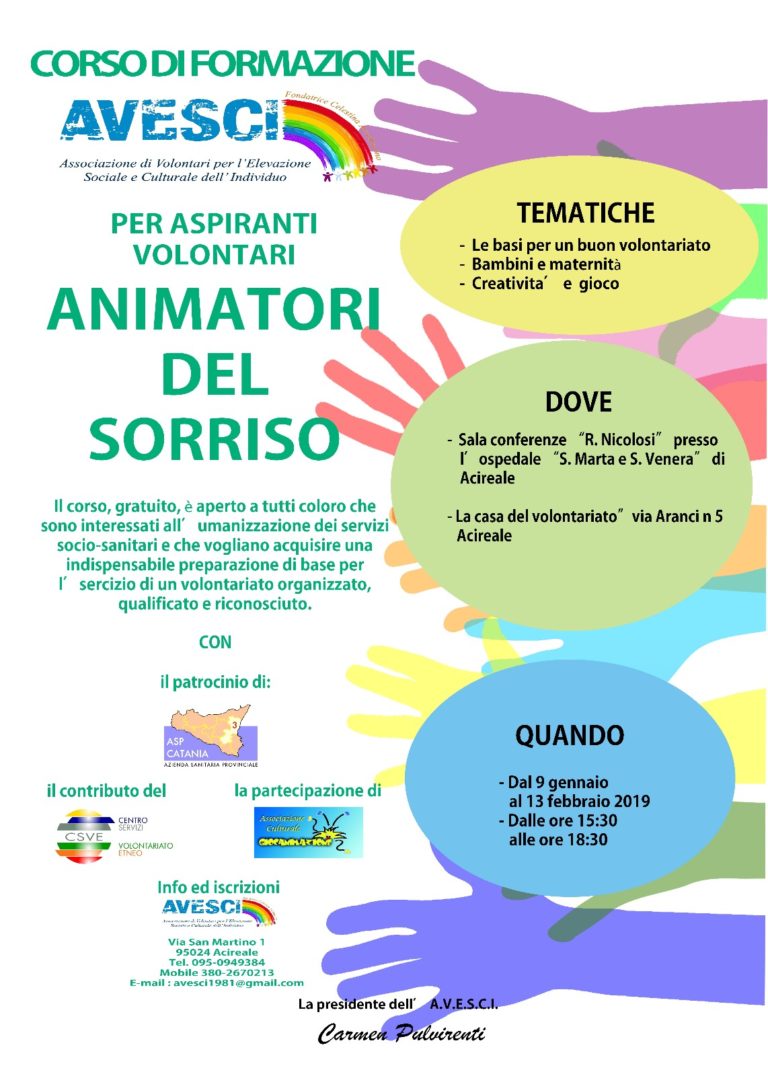 Acireale / Avesci organizza un corso di formazione per “animatori del sorriso”