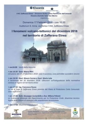 Kiwanis / Domenica 17 febbraio convegno a Zafferana sui fenomeni vulcano-tettonici