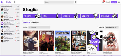 Twitch piattaforma web