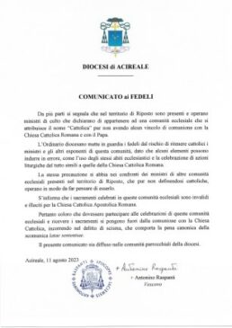 comunicato vecovo Raspanti sui falsi preti