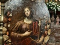 Tela del Platania su santa venera restaurata
