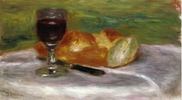 pierre auguste renoir bicchiere di vino e pane 1908