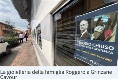 La gioielleria di Mario Roggero chiusa a seguito della sua condanna